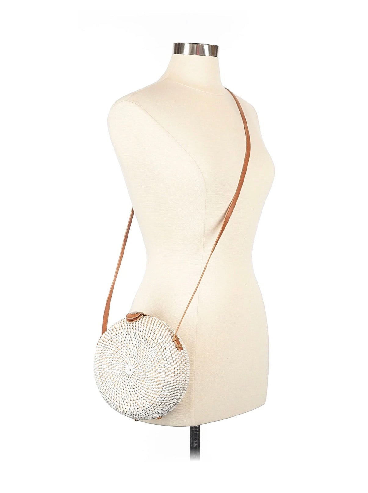 White Boho Round Woven Crossbody Purse