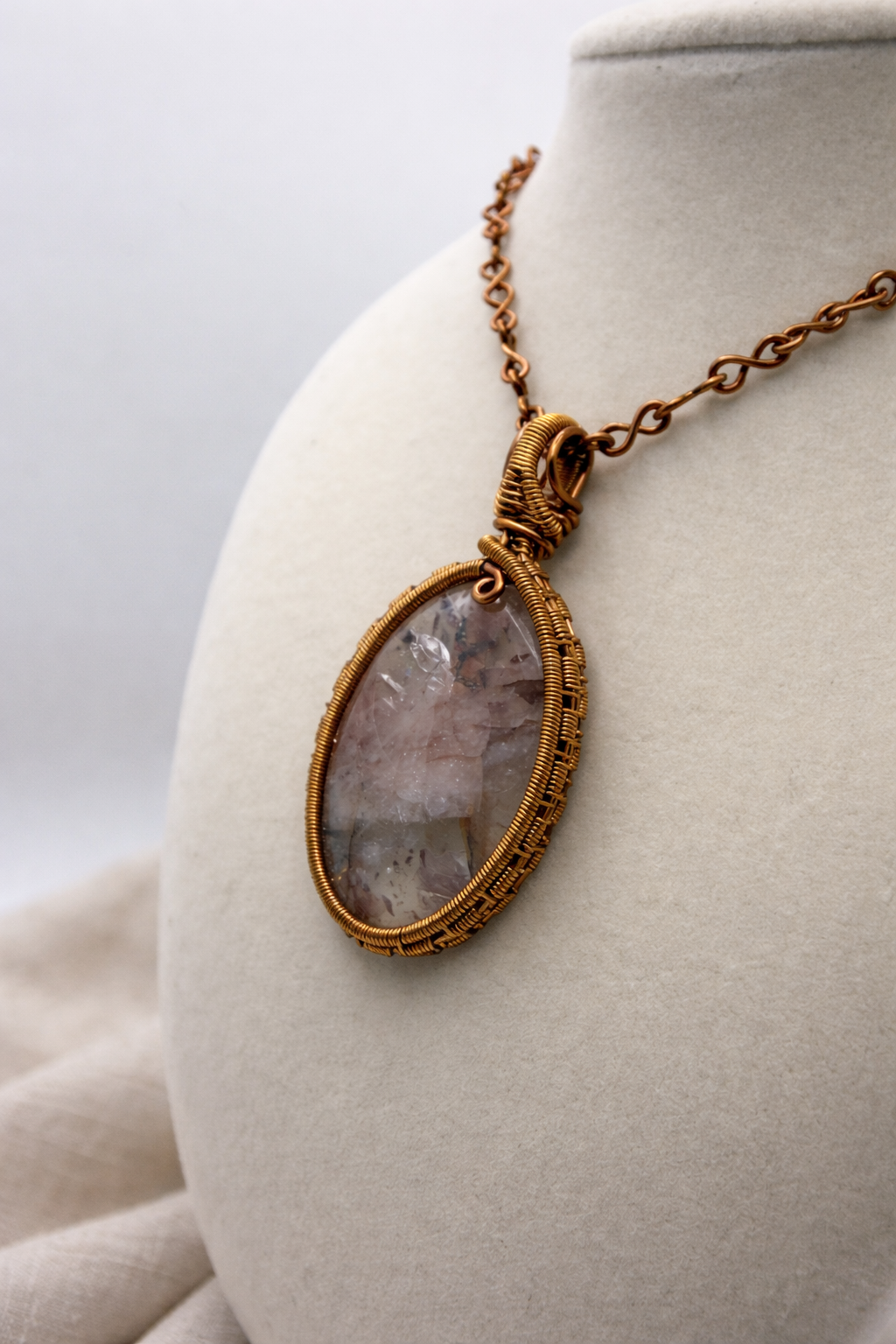 Cherry Quartz Necklace in Enameled Copper