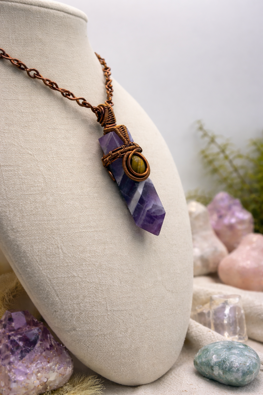 Amethyst Pendulum Necklace with Tiger’s Eye