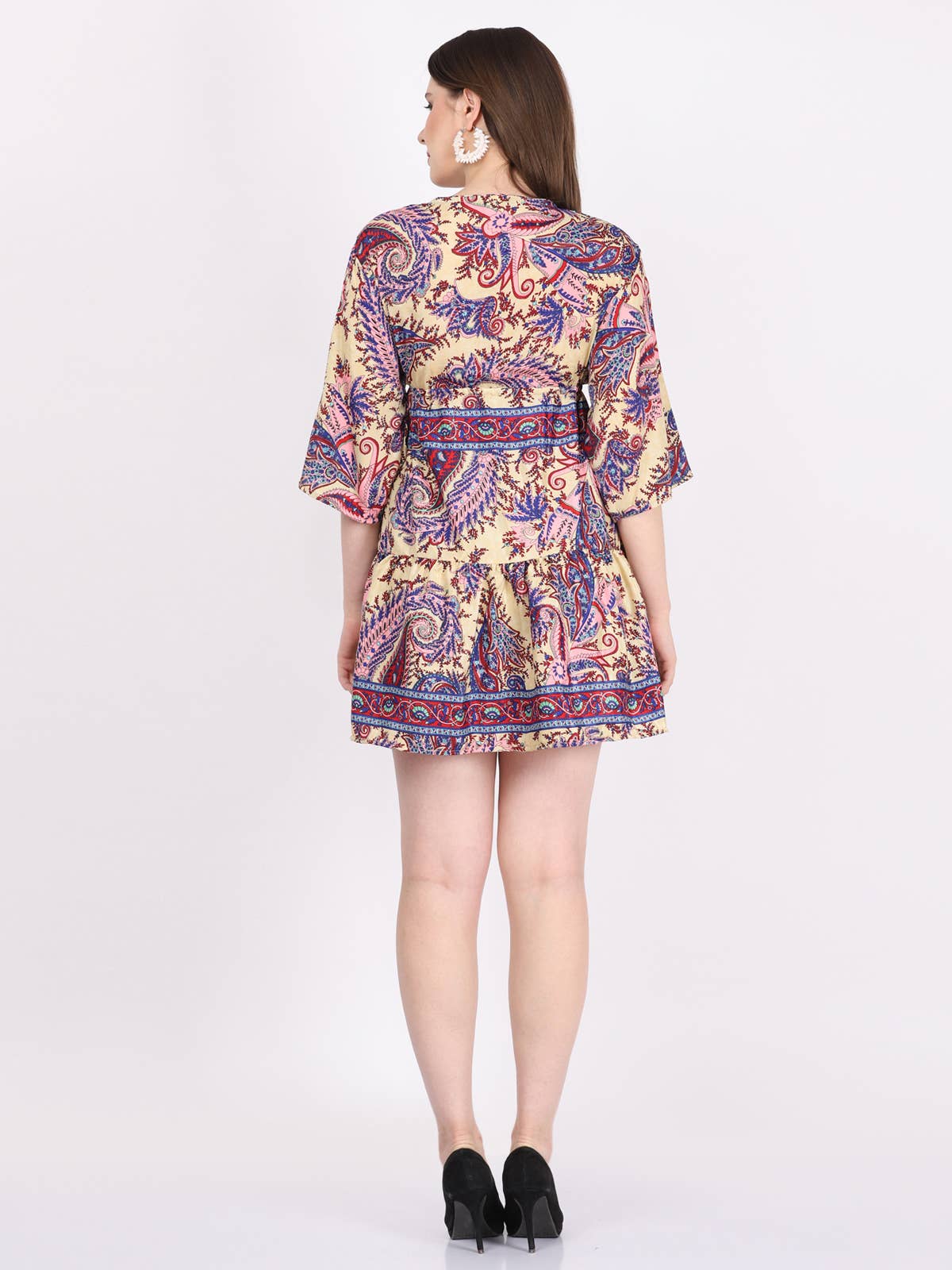 Women Boho Sexy V Neck Mini Short Length Half Sleeve Dress