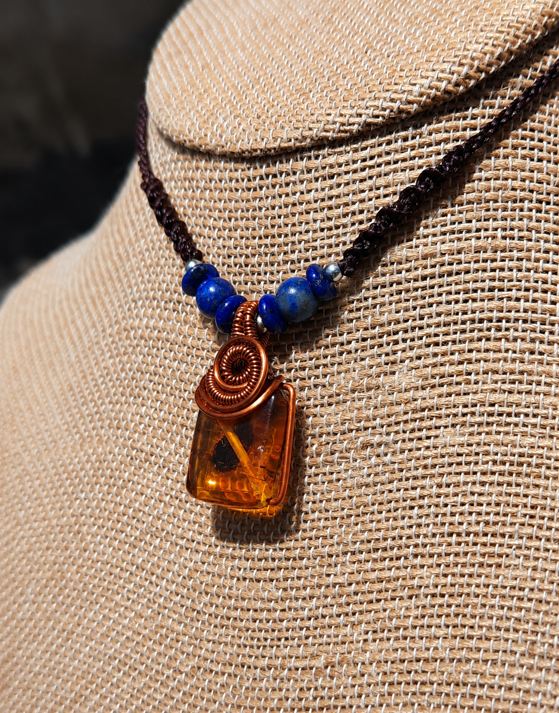Handmade Amber & Lapis Lazuli Necklace