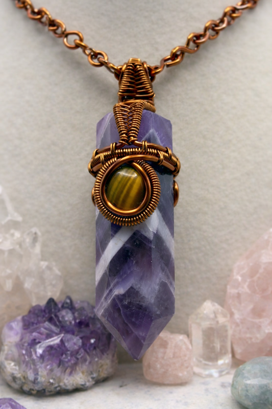 Amethyst Pendulum Necklace with Tiger’s Eye