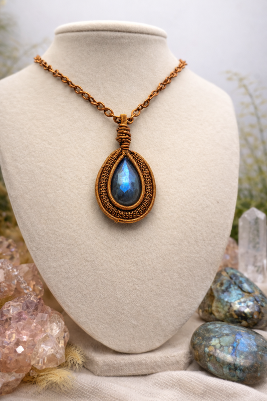 Faceted Labradorite Necklace – Handmade Copper Wire Wrapped Crystal