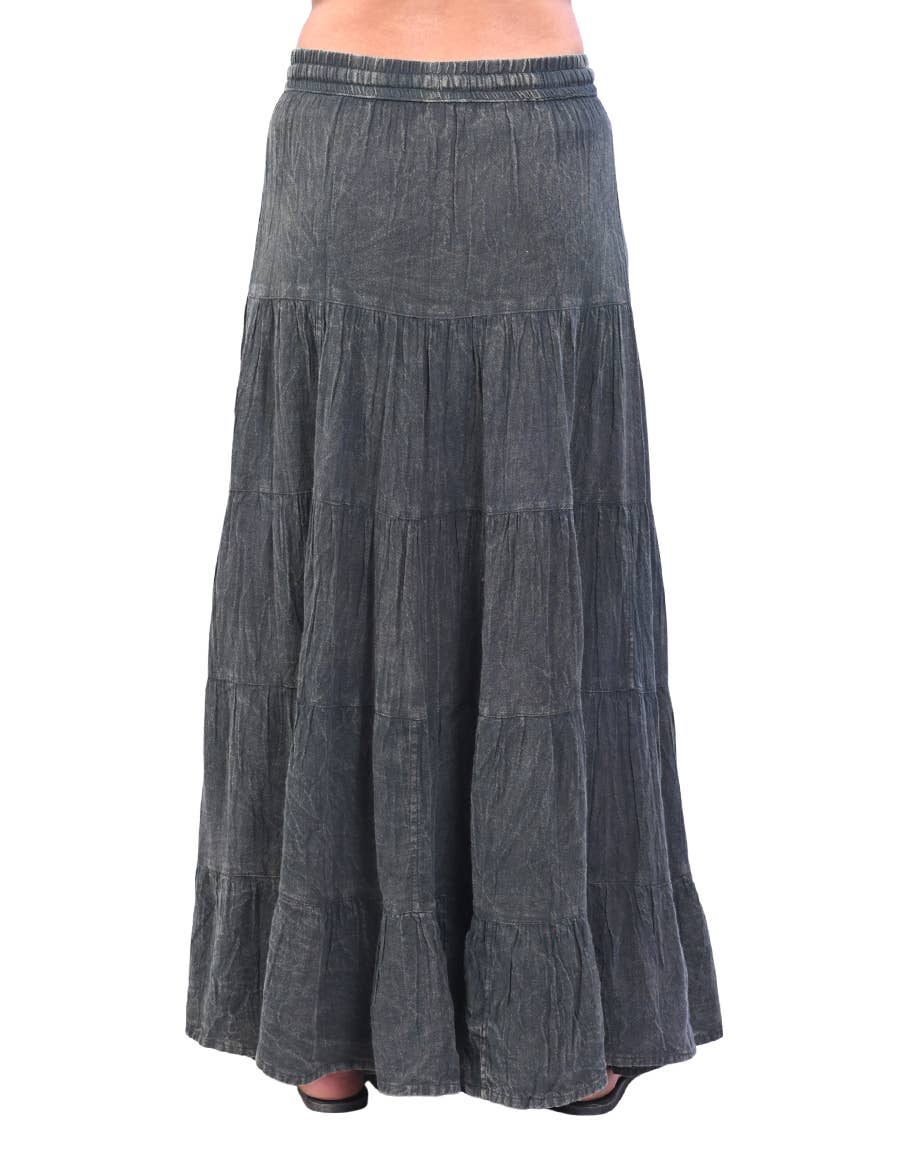 Boho Stonewashed Tiered Maxi Skirt