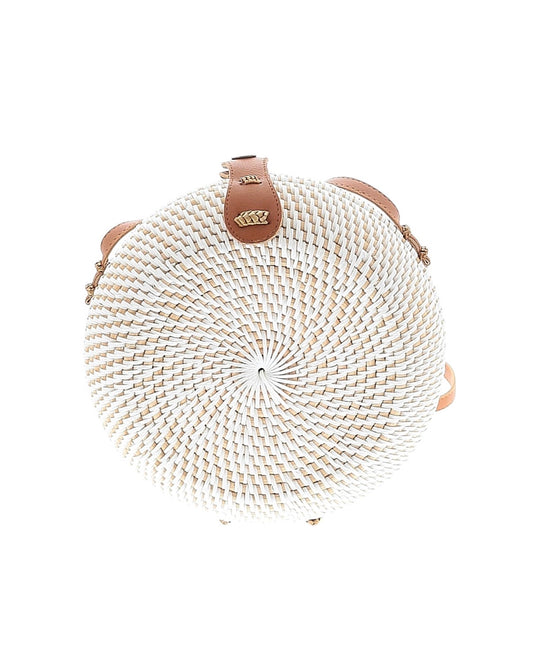 White Boho Round Woven Crossbody Purse