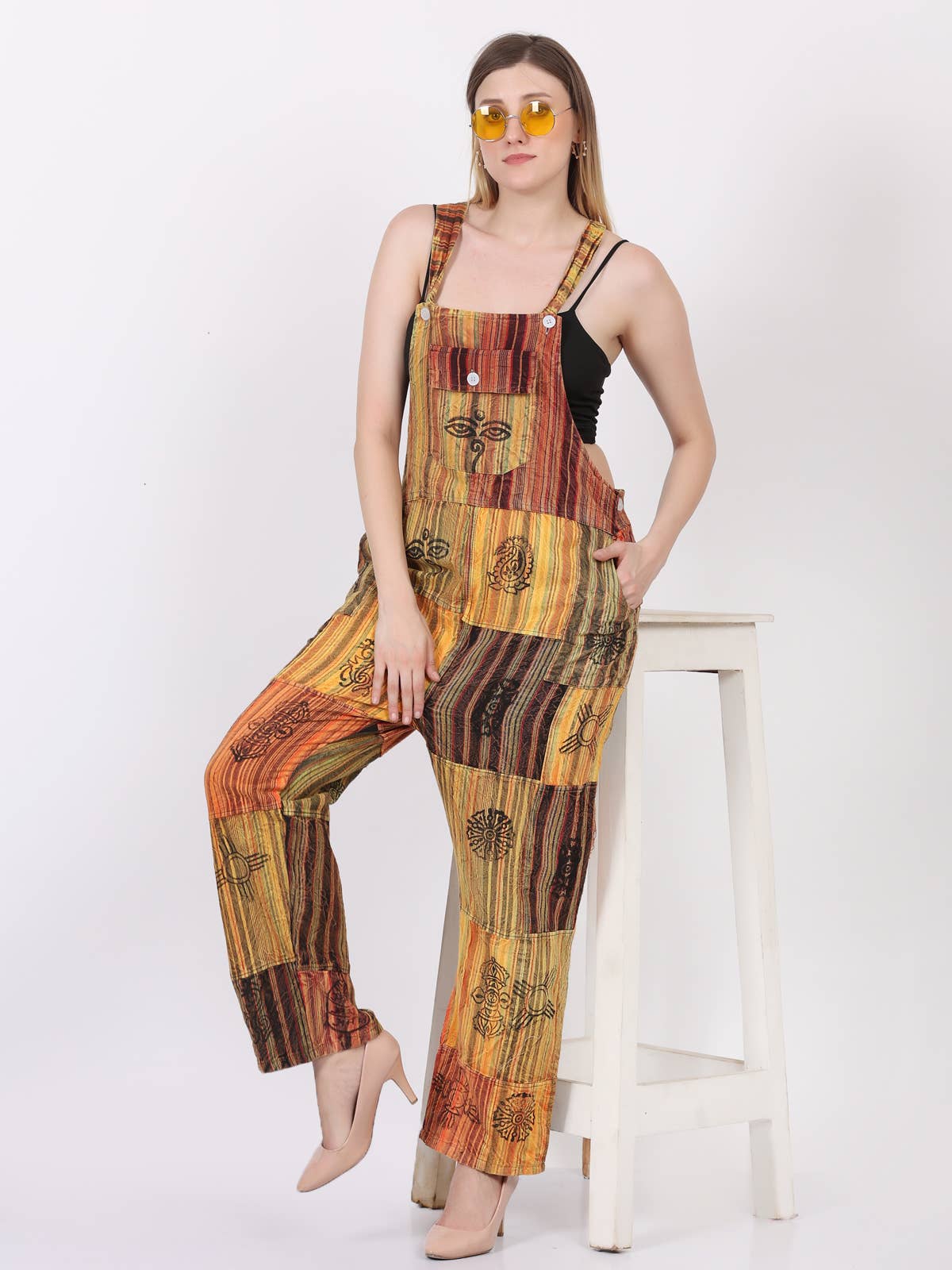 Women's Patchwork Rompers Jumpsuit Wide Leg with Pockets