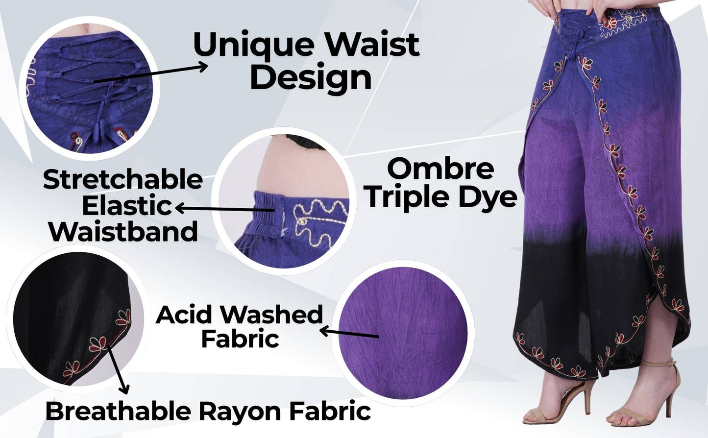 Embroidered Wide Leg Pants