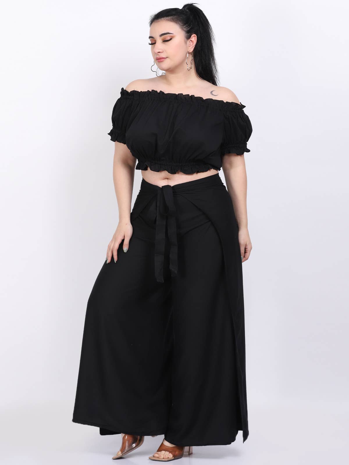 Women's Solid Tie Knot Thai Black Wrap Pant