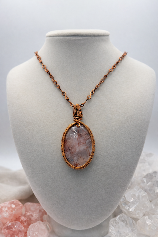 Cherry Quartz Necklace in Enameled Copper