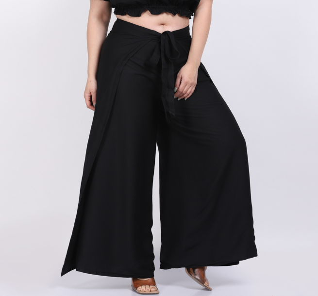Women's Solid Tie Knot Thai Black Wrap Pant
