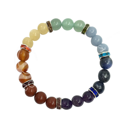 BRACELET - CHAKRA WITH SHINNY SPACERS (8-8.5 MM) 7.15-7.25"