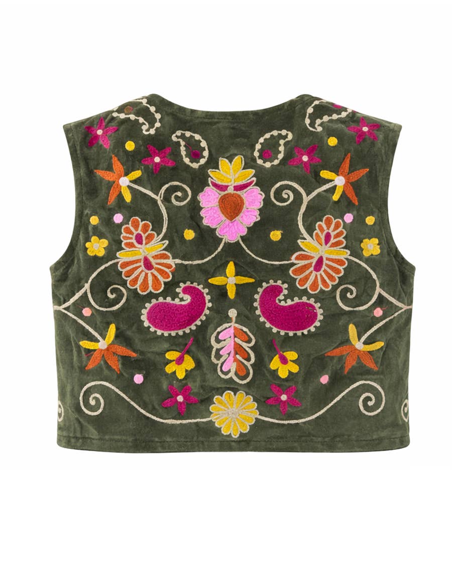 Boho Embroidered Velvet Vest – Floral Festival Top