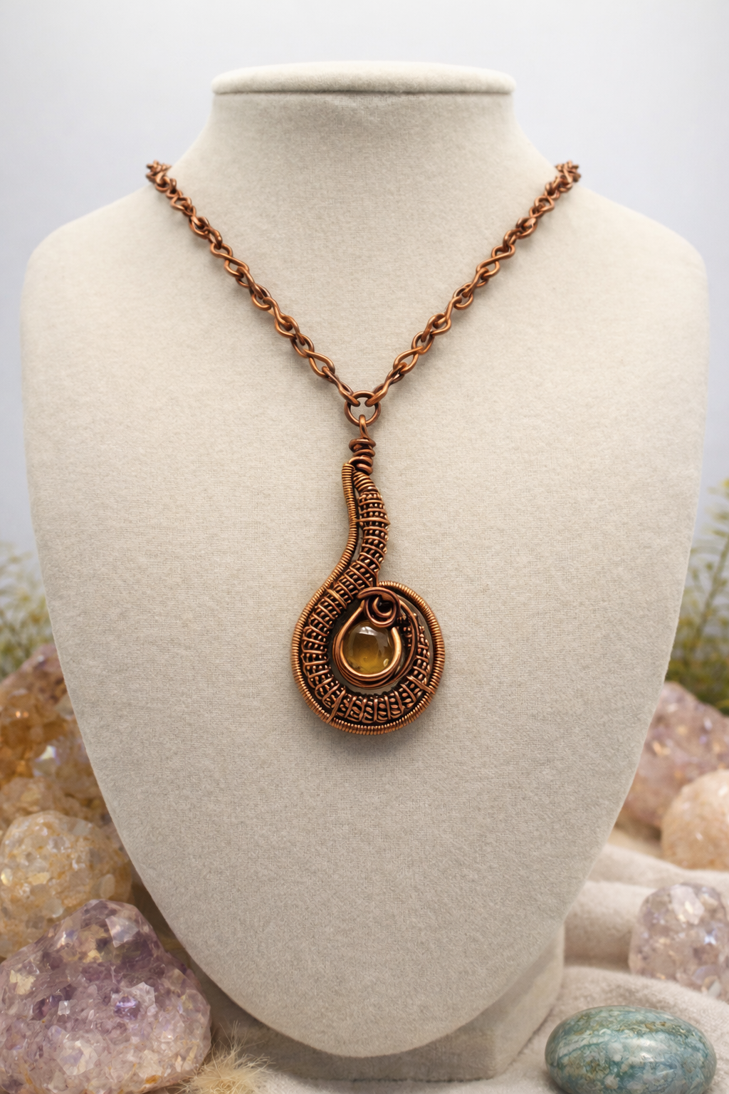 Citrine Necklace – Handmade Copper Wire Wrapped Crystal
