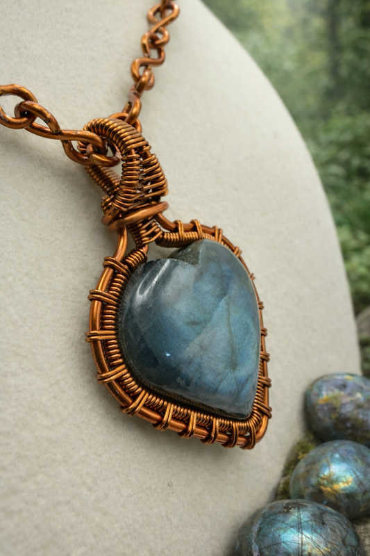 Enameled Copper Necklace with Natural Labradorit