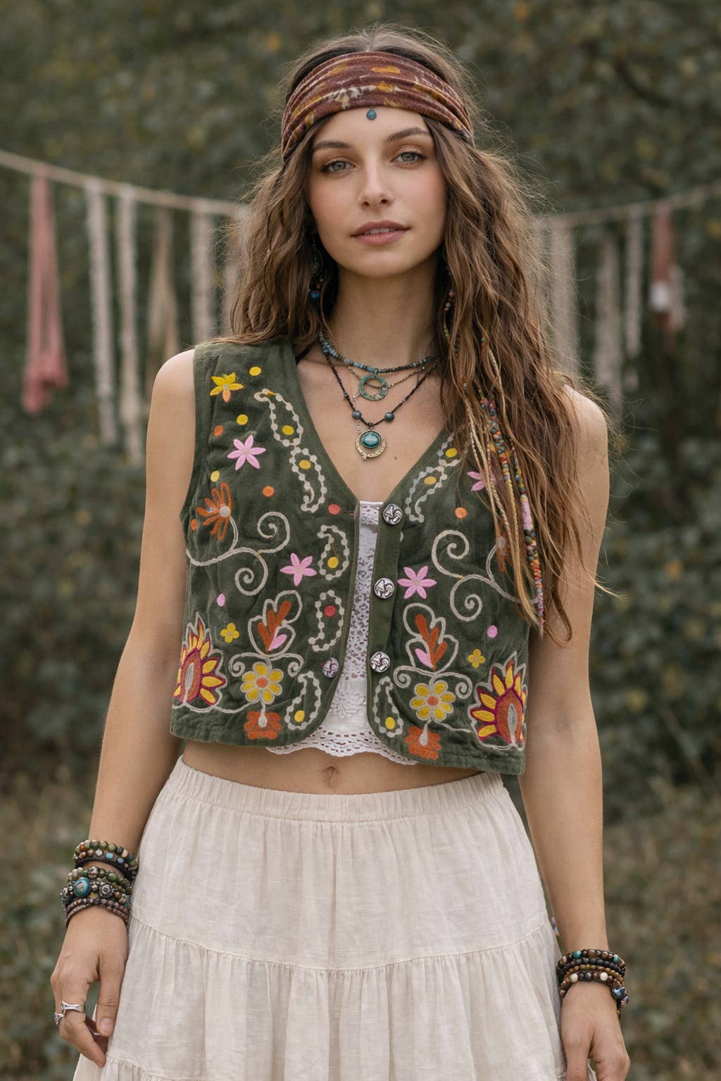 Boho Embroidered Velvet Vest – Floral Festival Top