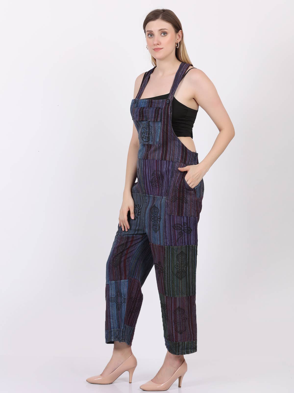 Women's Patchwork Rompers Jumpsuit Wide Leg with Pockets