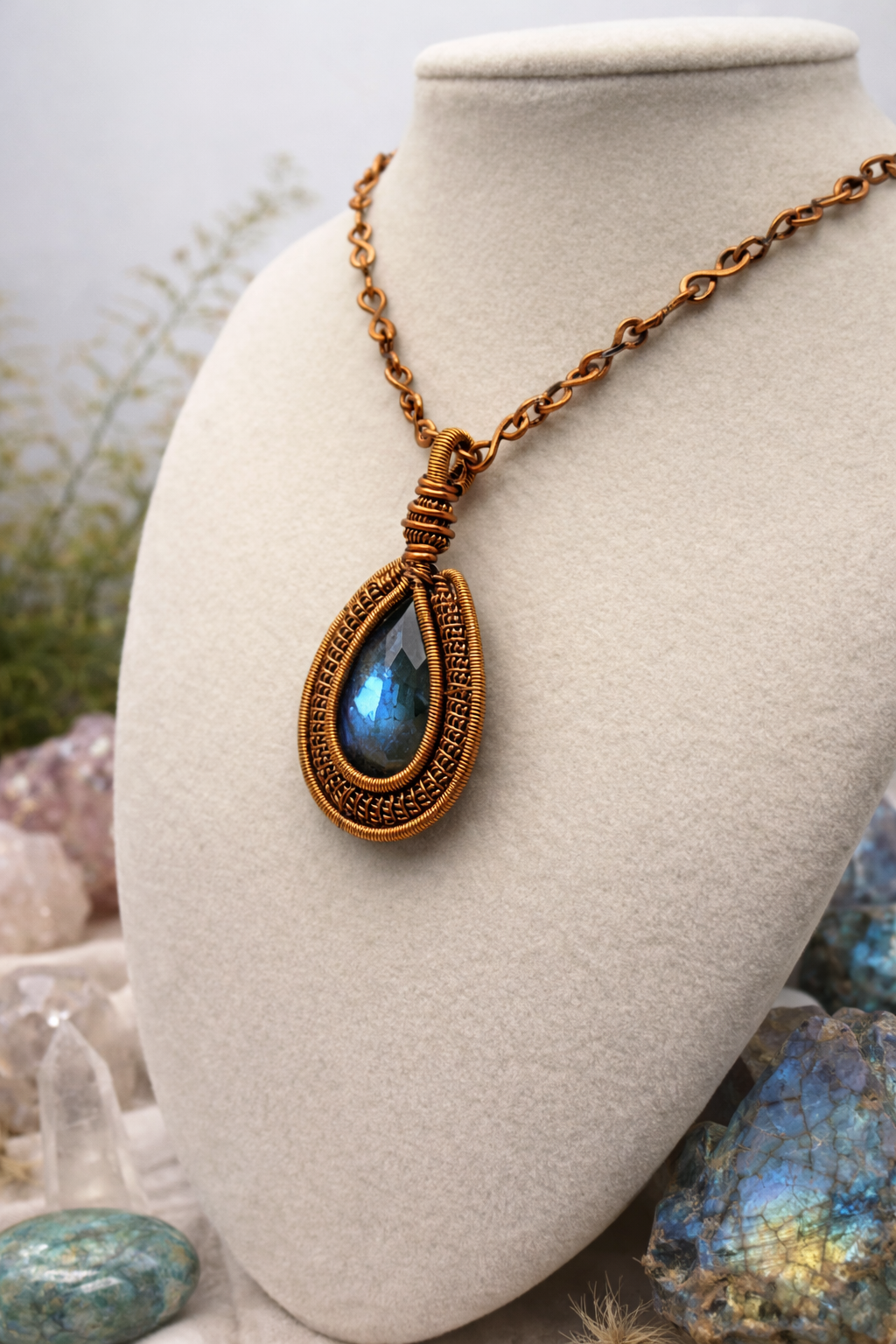 Faceted Labradorite Necklace – Handmade Copper Wire Wrapped Crystal