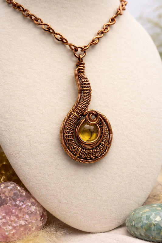 Citrine Necklace – Handmade Copper Wire Wrapped Crystal