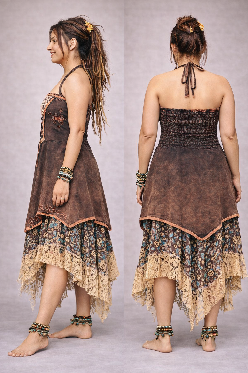 Boho Corset Dress with Asymmetrical Lace