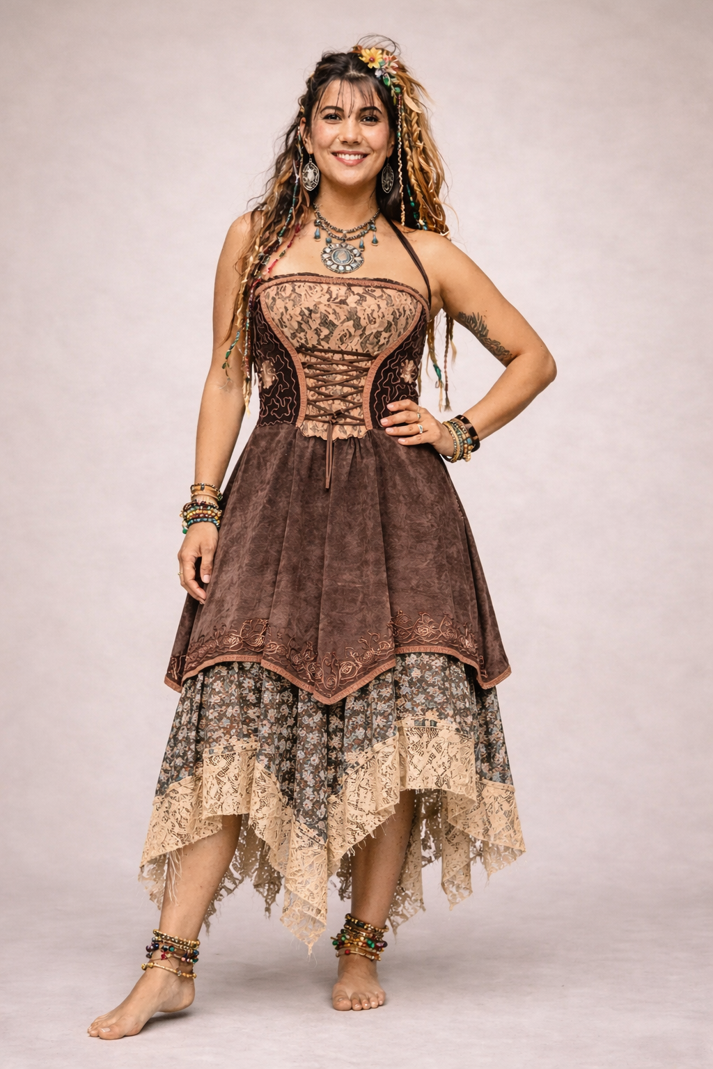 Boho Corset Dress with Asymmetrical Lace