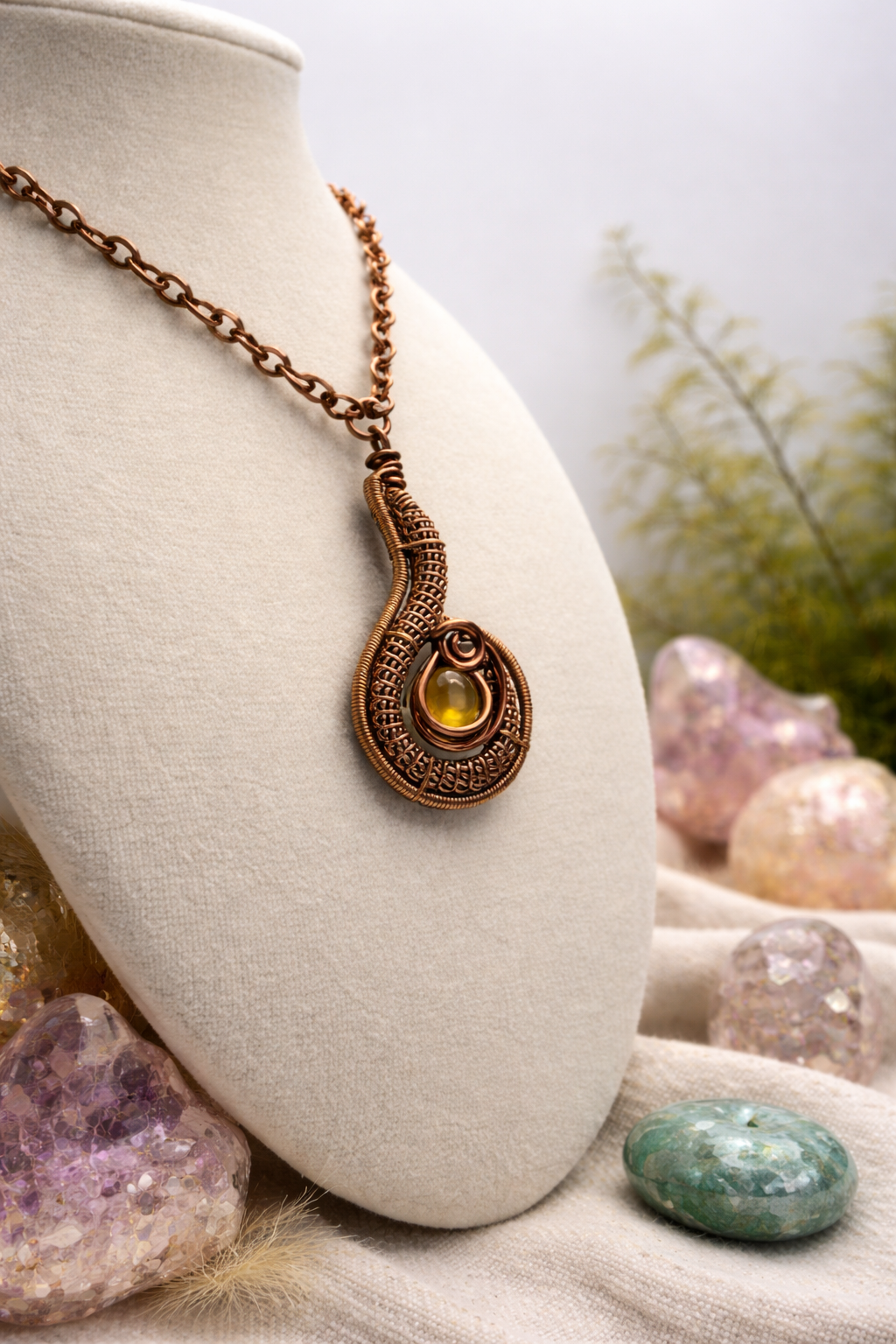 Citrine Necklace – Handmade Copper Wire Wrapped Crystal