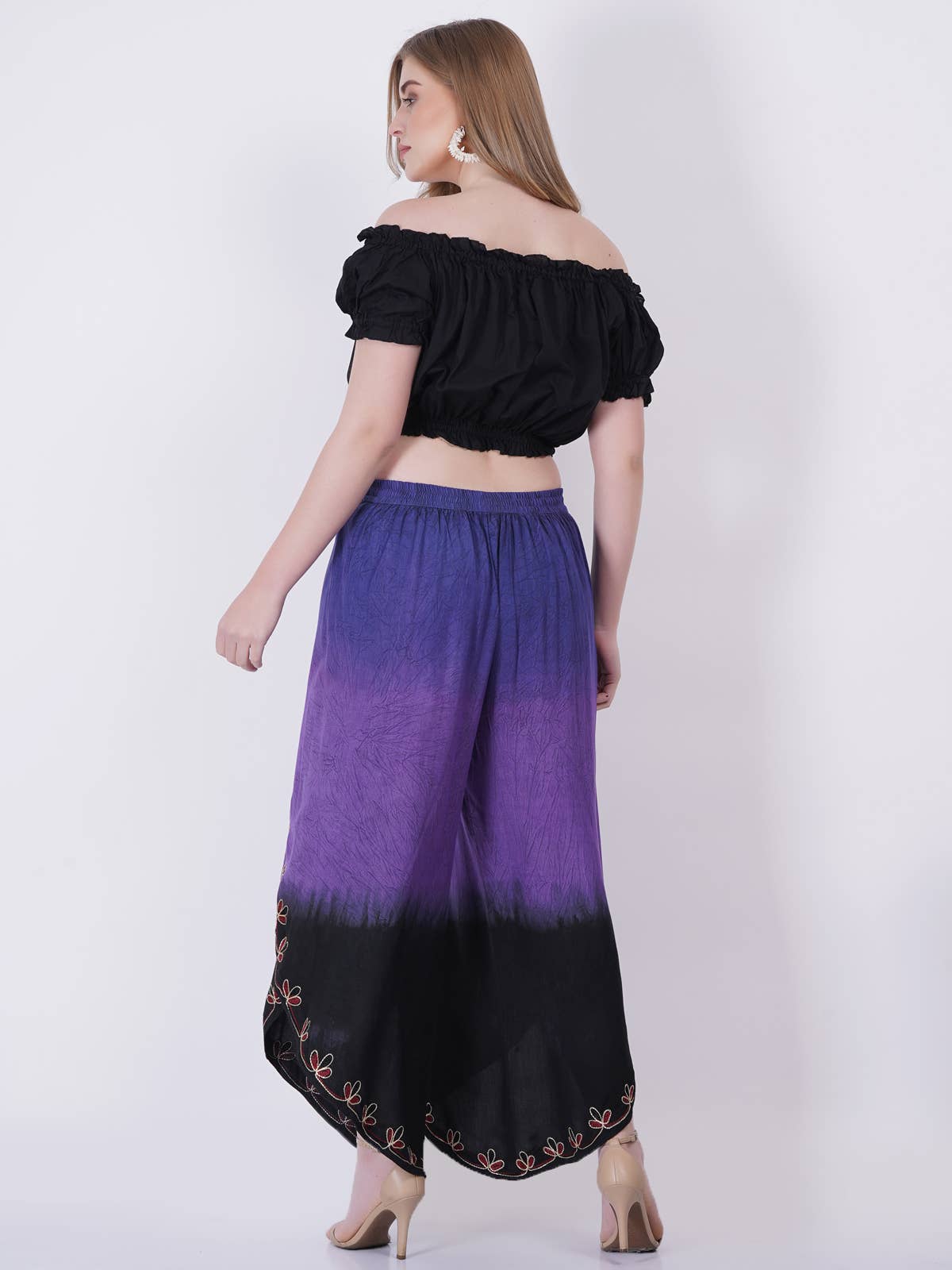 Embroidered Wide Leg Pants
