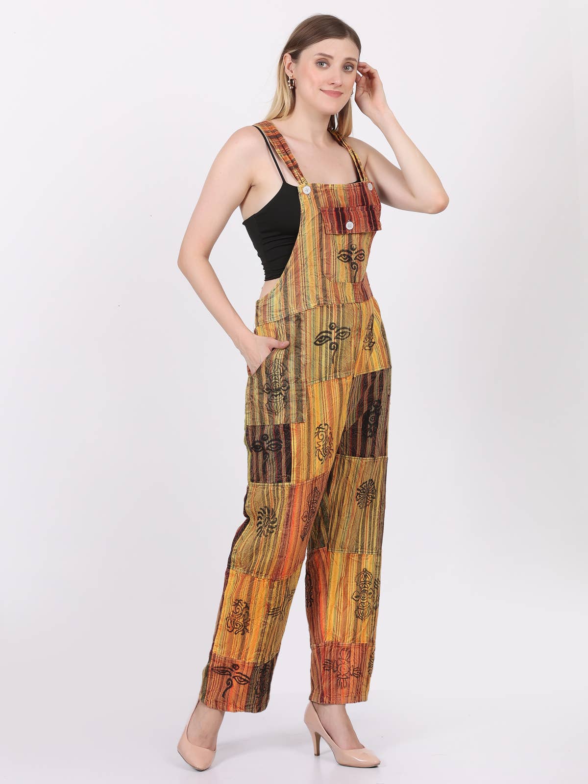 Women's Patchwork Rompers Jumpsuit Wide Leg with Pockets