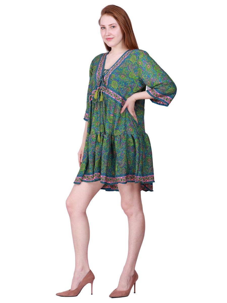 Women Boho Sexy V Neck Mini Short Length Half Sleeve Dress