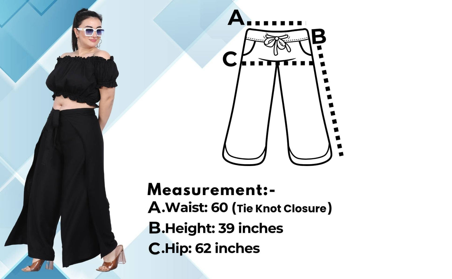 Women's Solid Tie Knot Thai Black Wrap Pant