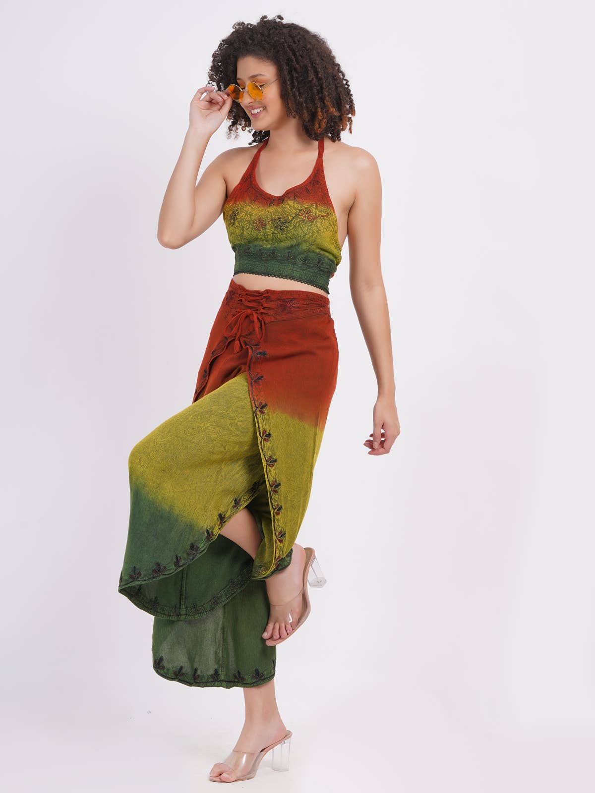Embroidered Wide Leg Pants