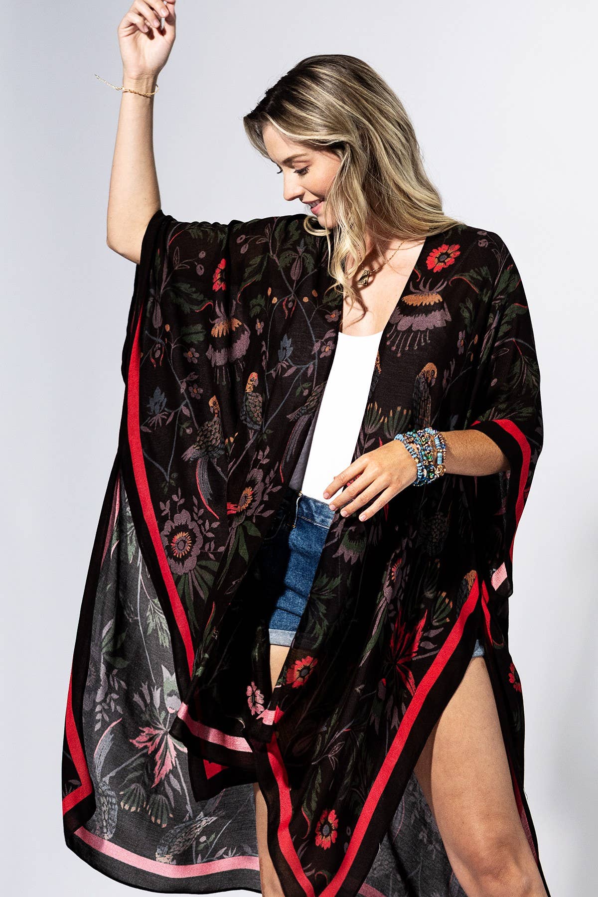 Black Flower Botanical Kimono