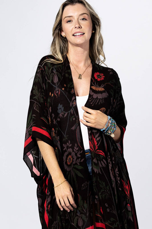 Black Flower Botanical Kimono