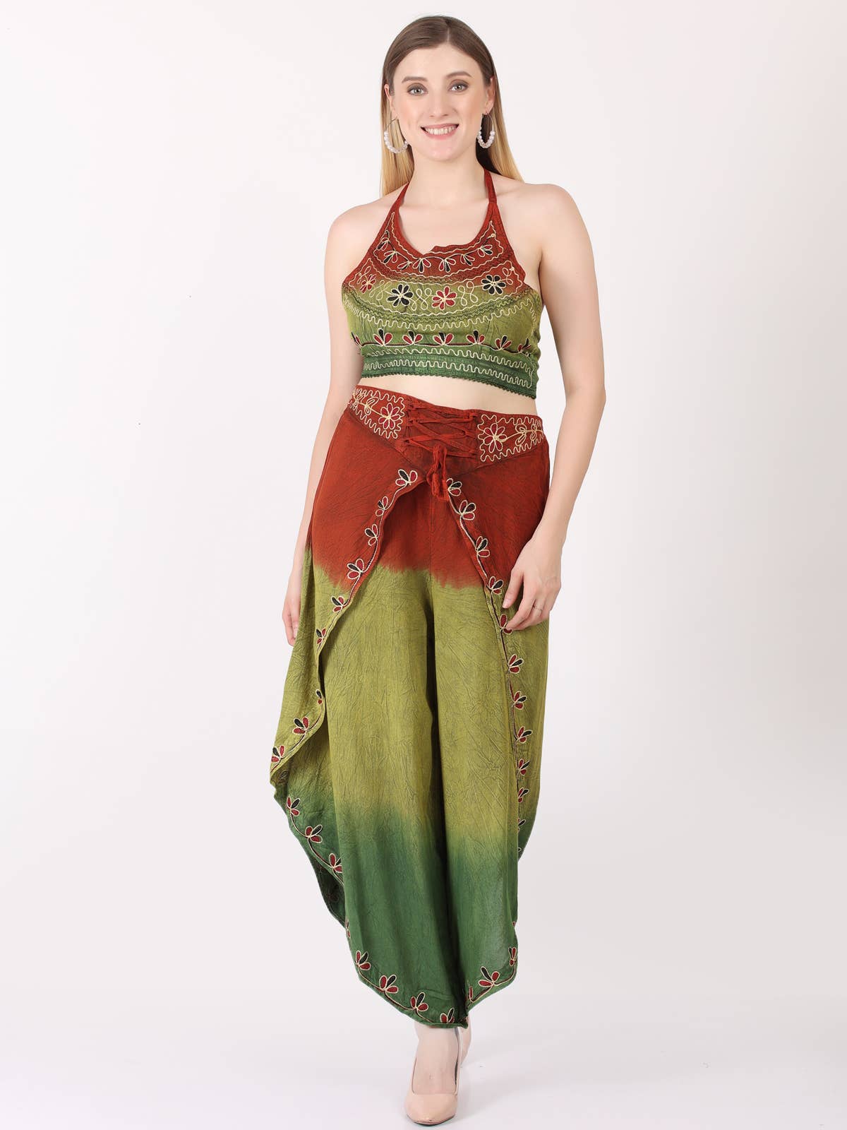 Embroidered Wide Leg Pants
