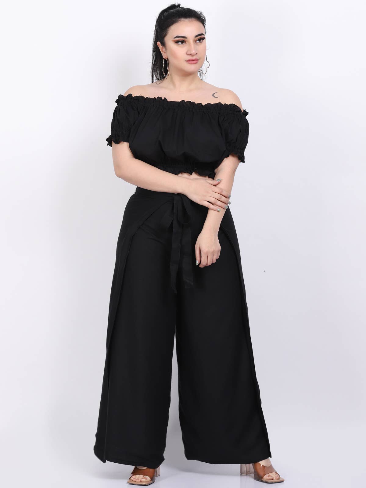 Women's Solid Tie Knot Thai Black Wrap Pant