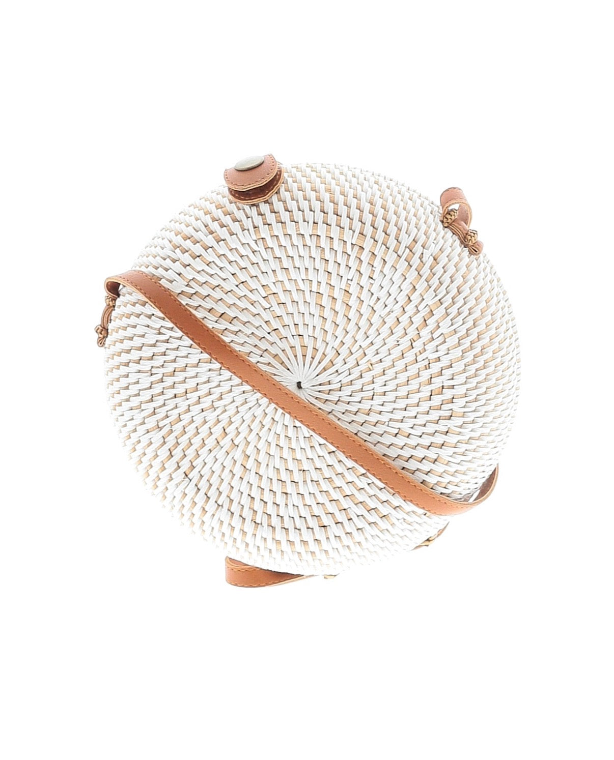 White Boho Round Woven Crossbody Purse