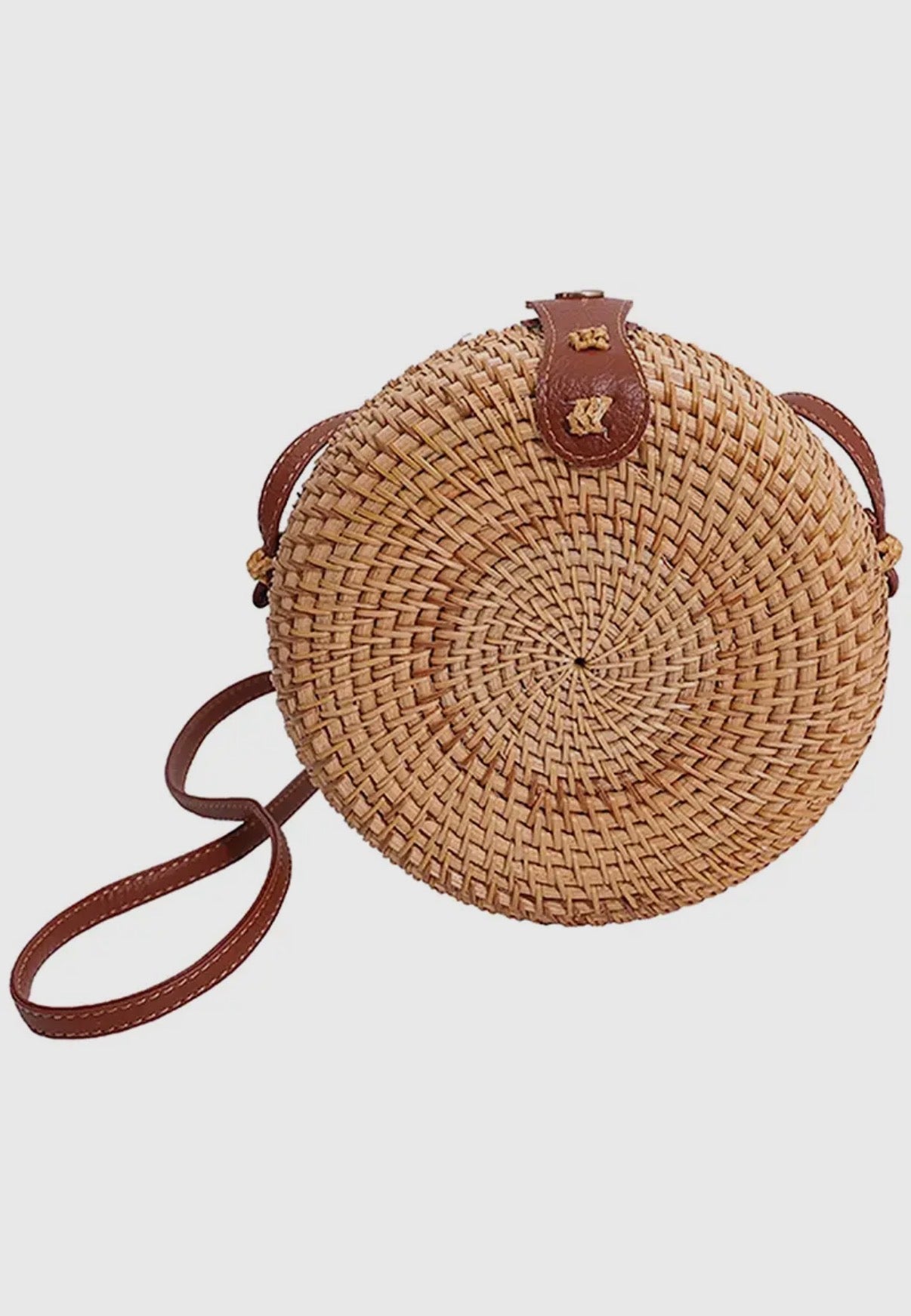 Boho Round Woven Straw Crossbody Purse