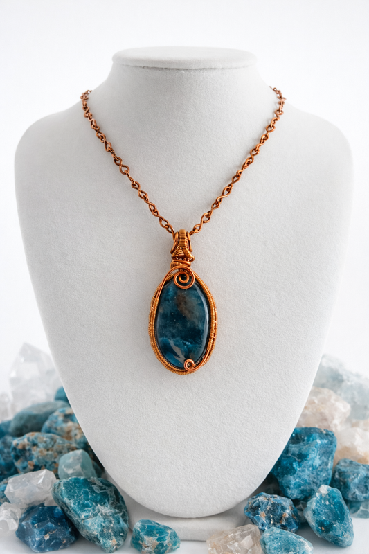 Blue Apatite Necklace in Enameled Copper
