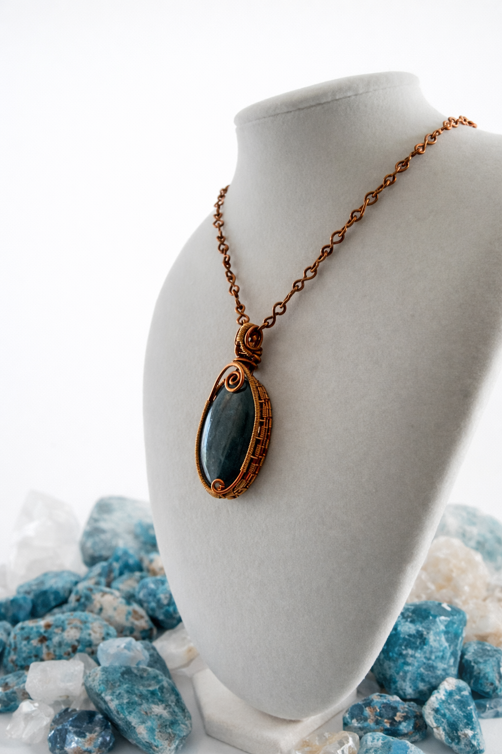 Blue Apatite Necklace in Enameled Copper