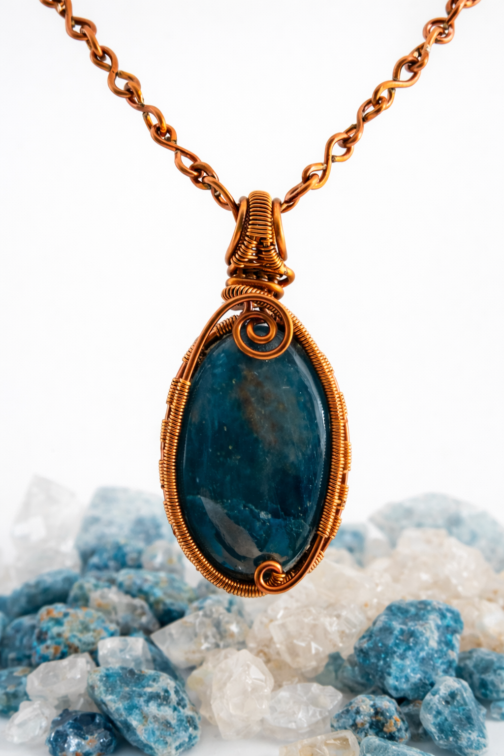 Blue Apatite Necklace in Enameled Copper