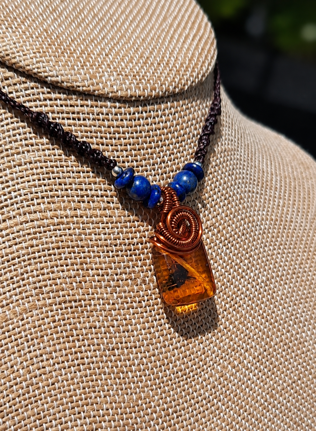 Handmade Amber & Lapis Lazuli Necklace