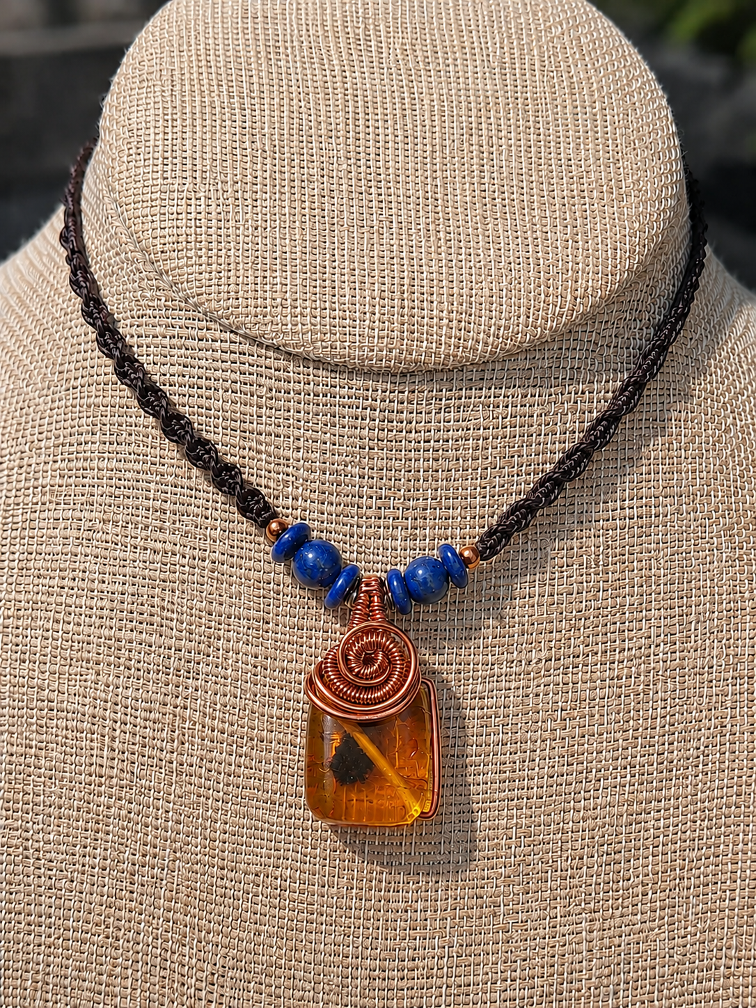 Handmade Amber & Lapis Lazuli Necklace