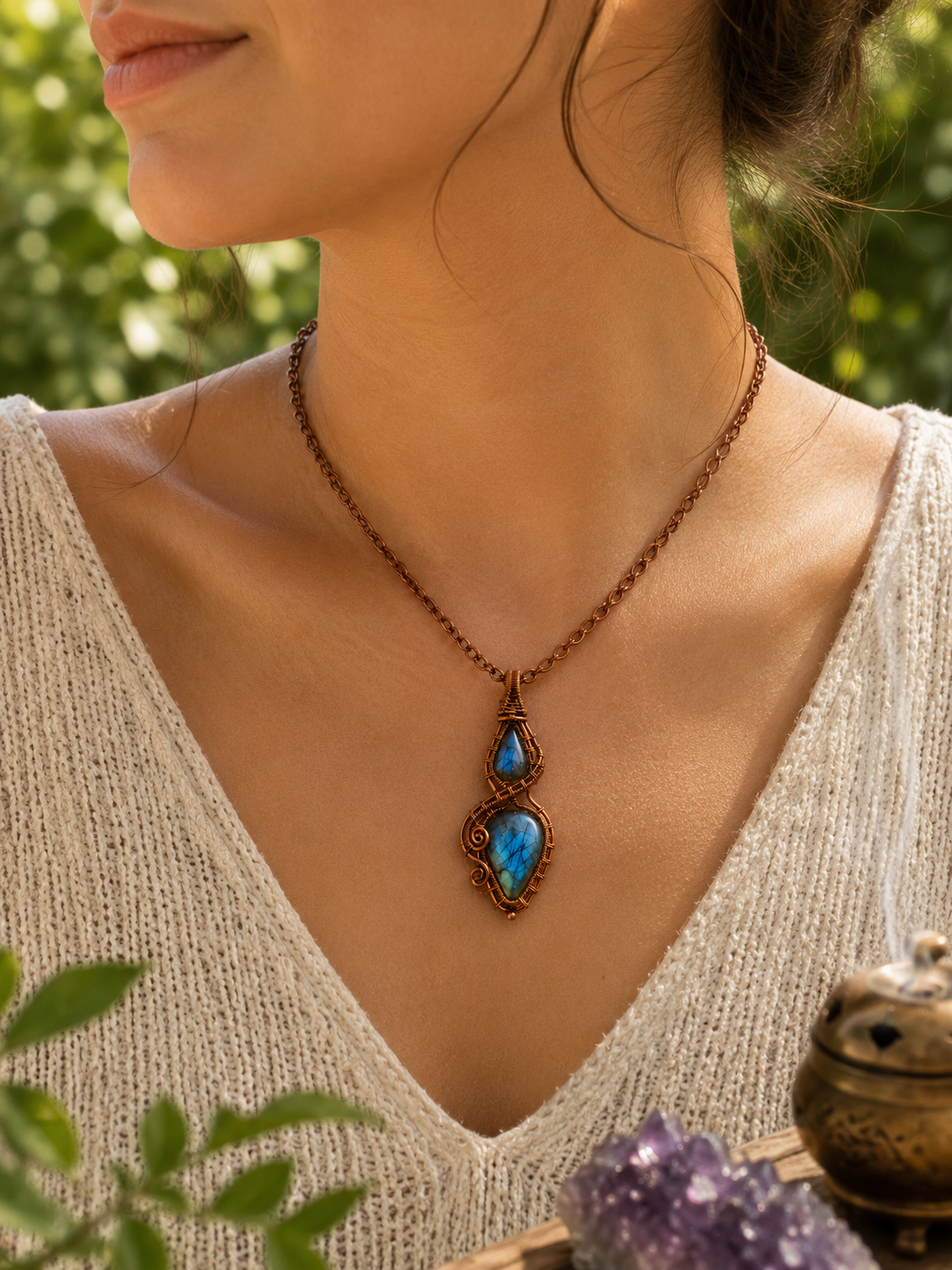 Handcrafted Blue Labradorite & Copper Necklace