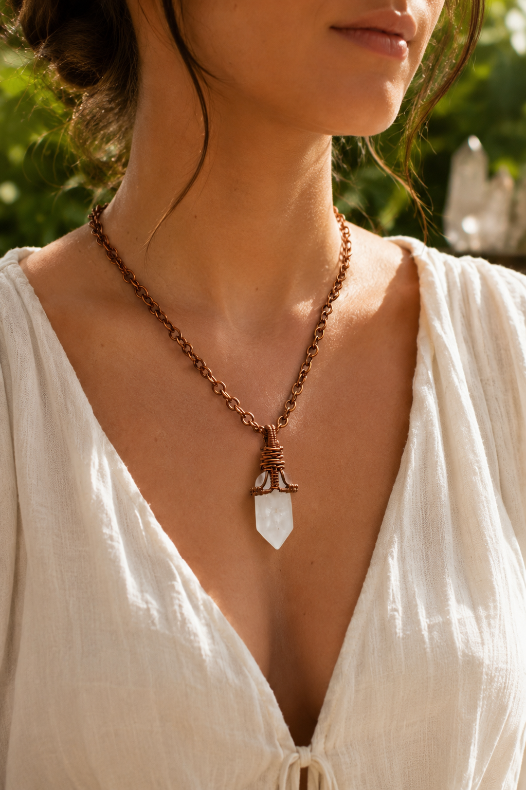 Handcrafted Milky Quartz & Copper Necklace