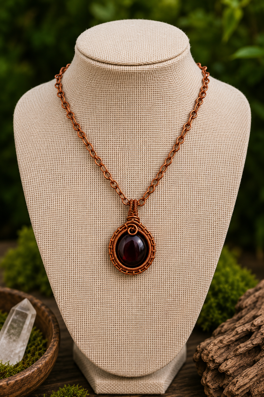 Handcrafted Garnet & Copper Necklace