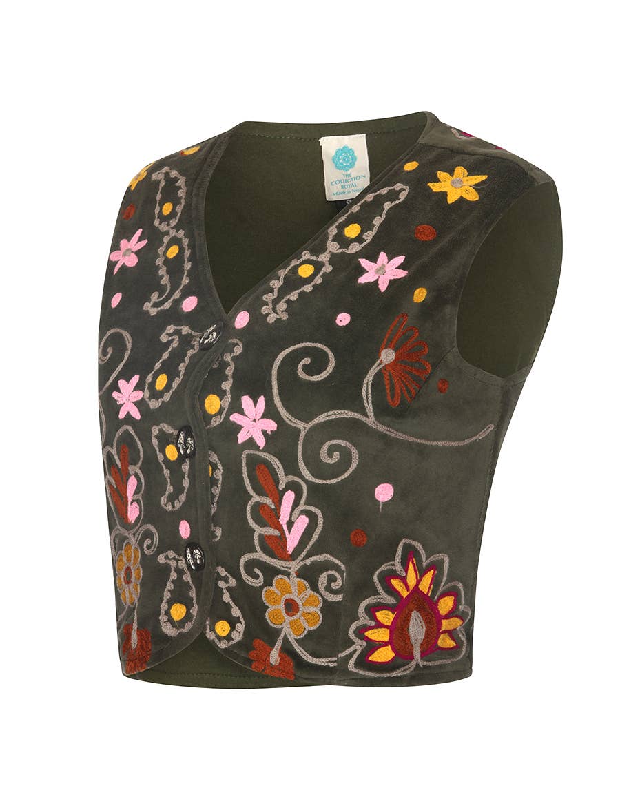 Boho Embroidered Velvet Vest – Floral Festival Top