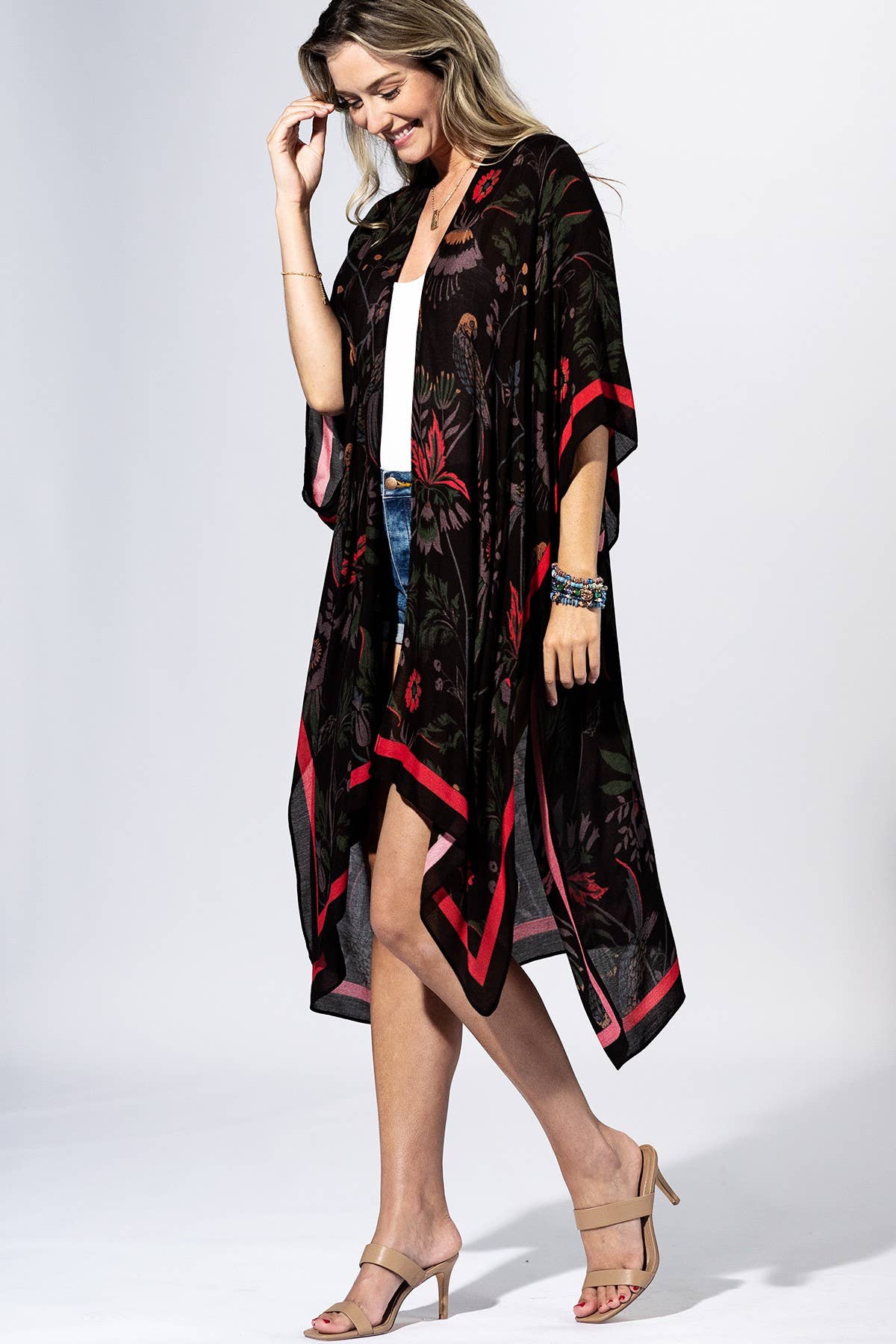 Black Flower Botanical Kimono