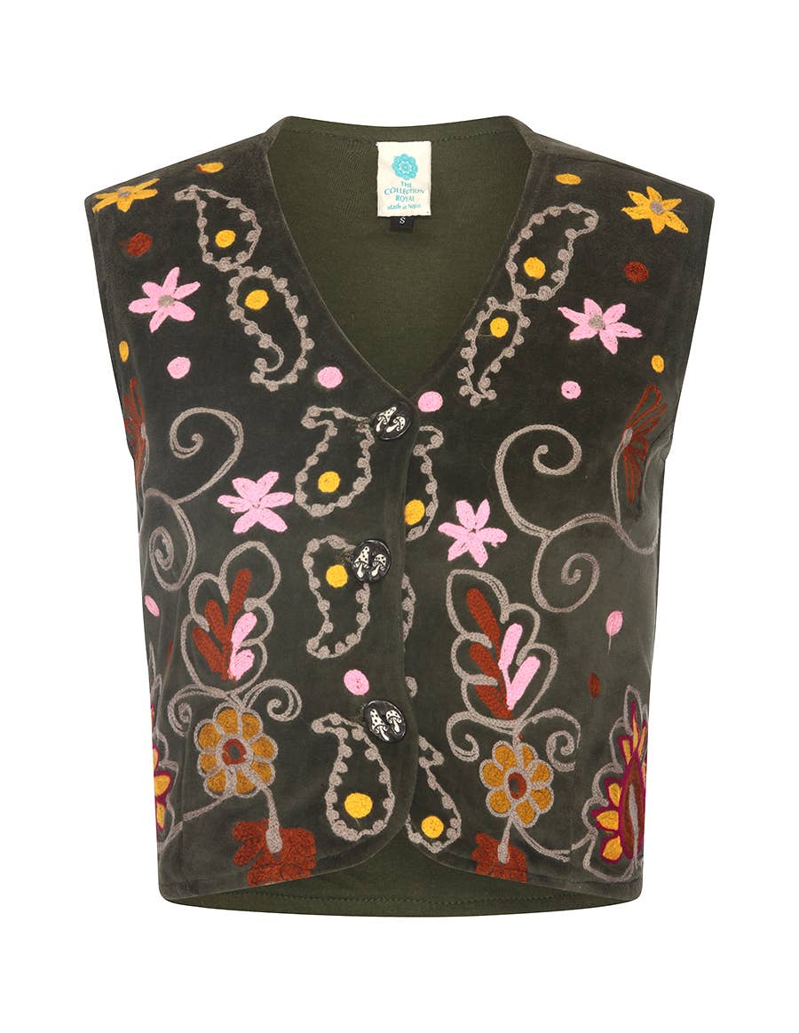 Boho Embroidered Velvet Vest – Floral Festival Top