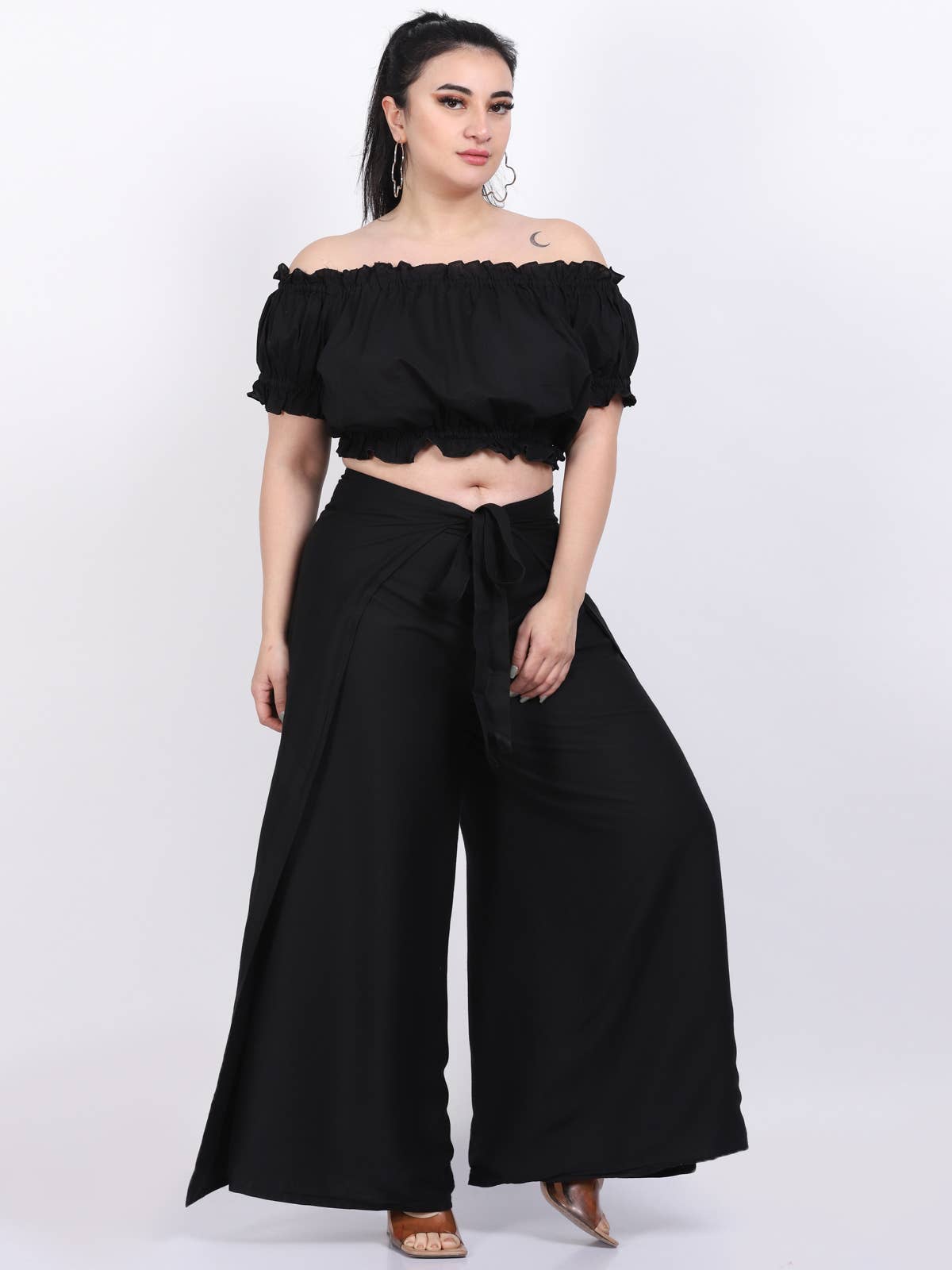 Women's Solid Tie Knot Thai Black Wrap Pant