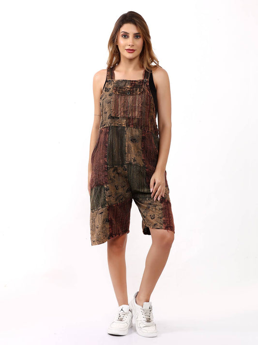 Mushroom Print Boho Patchwork Cotton Romper