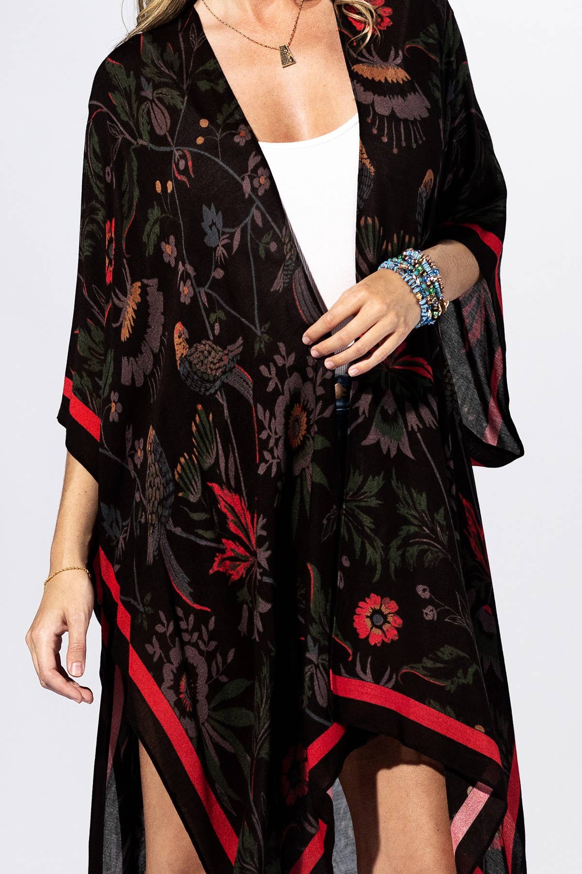 Black Flower Botanical Kimono